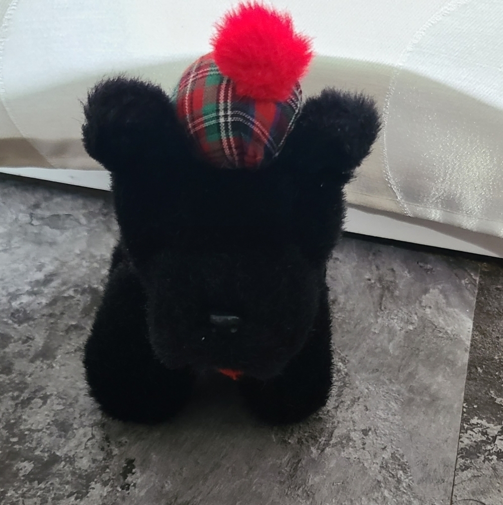 Scottie Dog Plush Tartan Hat Stuffed Animal Plaid Scotland Small Toy 7” Puppy